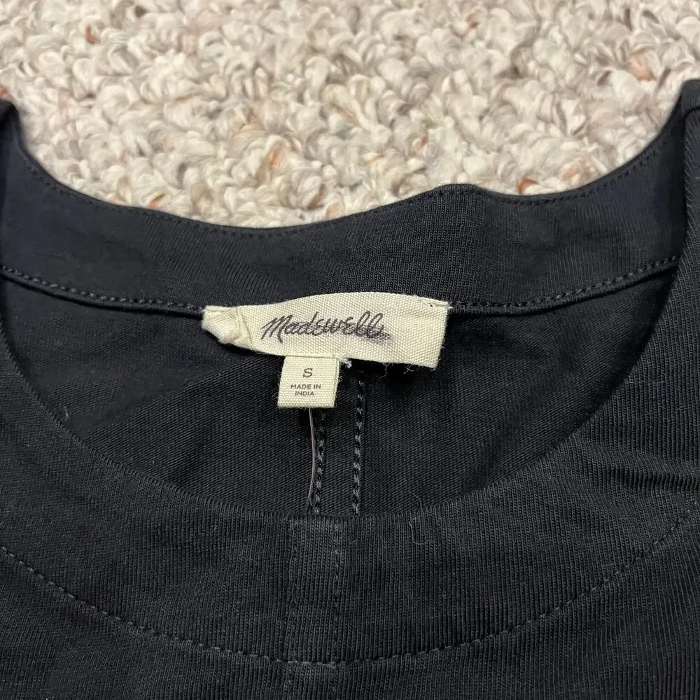 NWTMadewell Puff Sleeve Tee Sz S Black Casual Peasant Preppy Classic Cotton